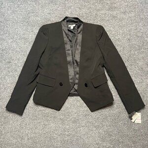 Bar III Women Suit Jacket Blazer Black One Button Long Sleeve Cuff Pockets 6 New